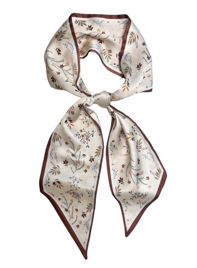 Julunar Hair Scarf for Women Silky Long Neck Head Scarves Purse Bag Scarfs for Handbag Satin Headscarf, 040.champagne Floral, long - Image 1