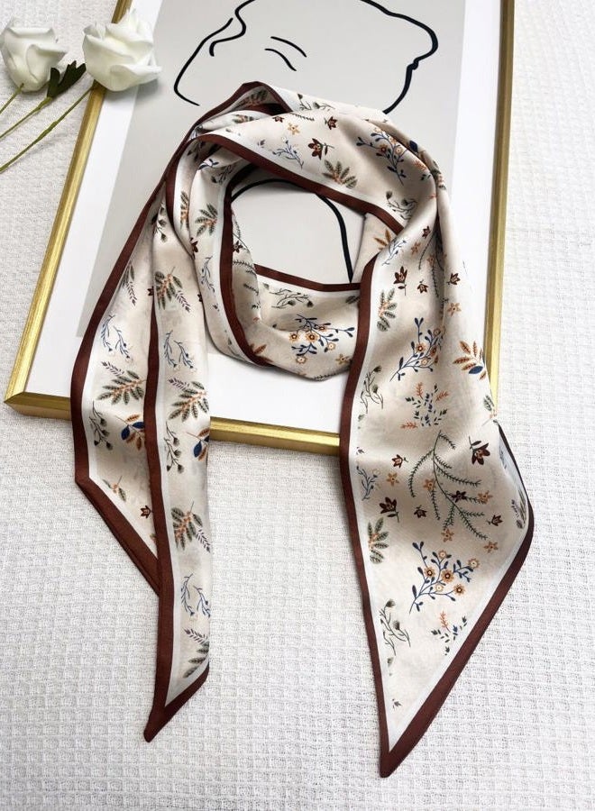 Julunar Hair Scarf for Women Silky Long Neck Head Scarves Purse Bag Scarfs for Handbag Satin Headscarf, 040.champagne Floral, long - Image 4