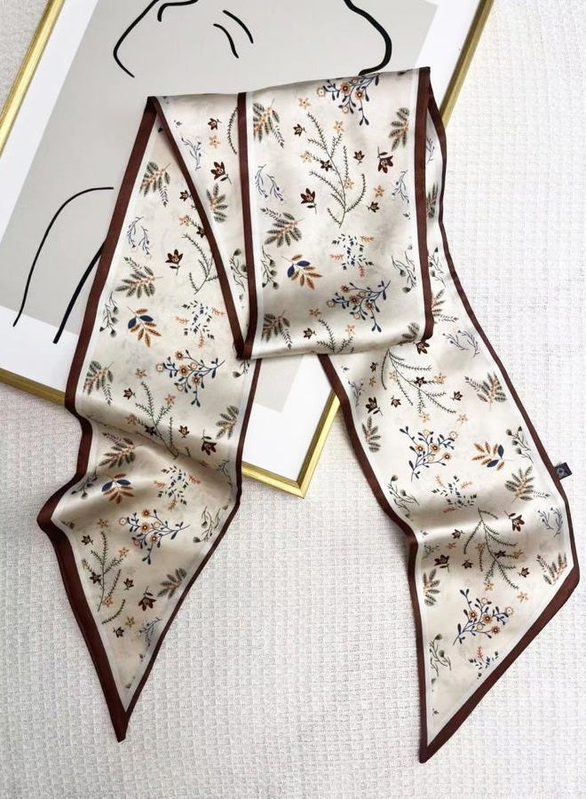 Julunar Hair Scarf for Women Silky Long Neck Head Scarves Purse Bag Scarfs for Handbag Satin Headscarf, 040.champagne Floral, long - Image 3