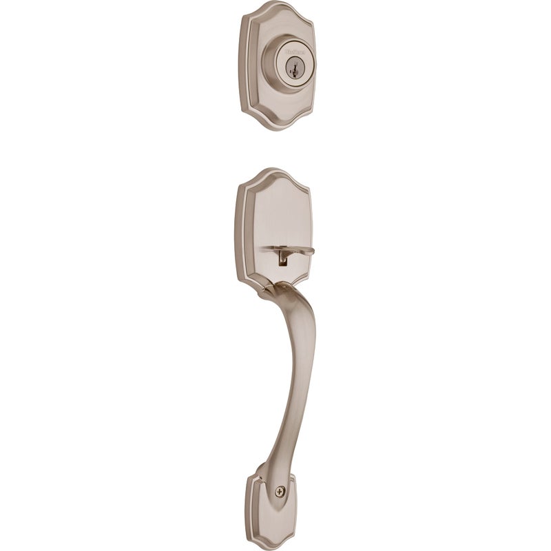 Kwikset Belleview Front Door Lock Handle and Deadbolt Set, Entry Handleset Exterior Only, Satin Nickel, Pick Resistant SmartKey Rekey Deadbolt Security, Interior Sold Separately - Image 2