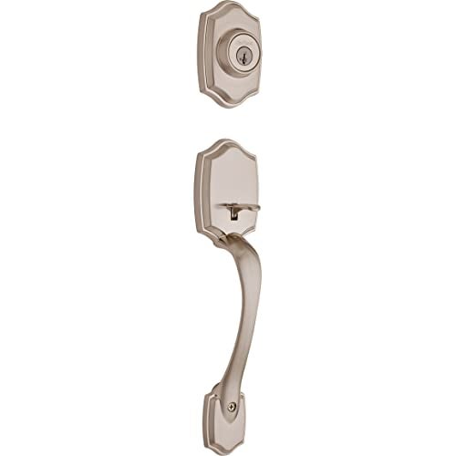 Kwikset Belleview Front Door Lock Handle and Deadbolt Set, Entry Handleset Exterior Only, Satin Nickel, Pick Resistant SmartKey Rekey Deadbolt Security, Interior Sold Separately - Image 1