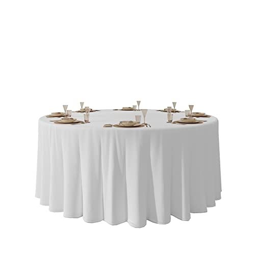 Urby 120 inches Large White Round Tablecloth for 5-6ft Round Folding Table That Seats 6-8 Guests, for Table with 6 Chairs. Ideal for Party, Wedding, Banquet and Events. - Image 1