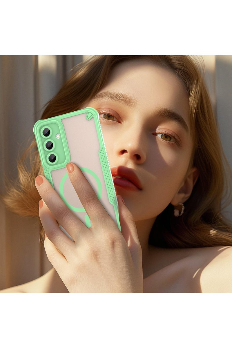 Cover For Samsung Galaxy A56 5G Armor Glaze MagSafe Magnetic Phone Case Raised edges around the screen and camera lens help prevent scratches - Green - Image 2