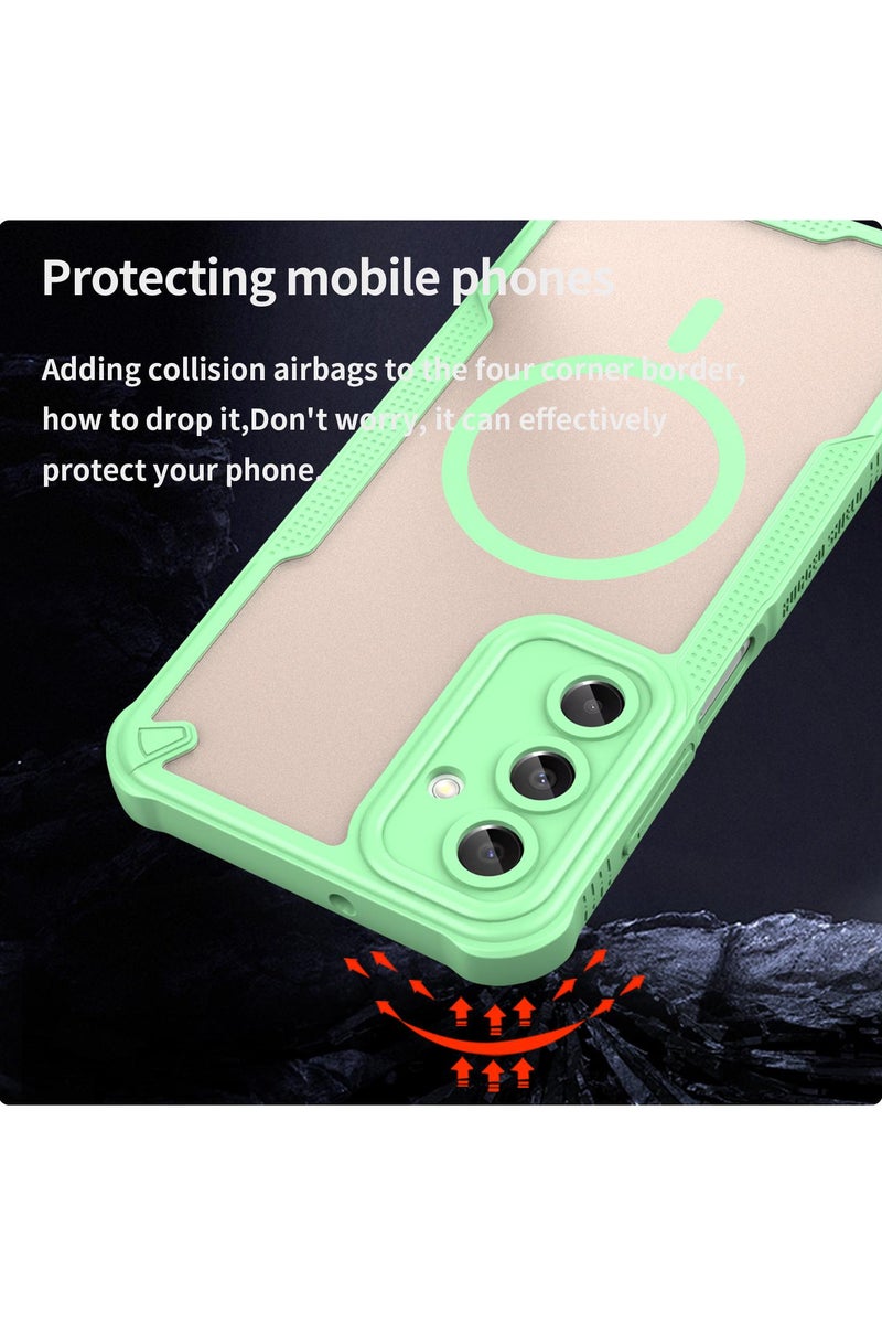 Cover For Samsung Galaxy A56 5G Armor Glaze MagSafe Magnetic Phone Case Raised edges around the screen and camera lens help prevent scratches - Green - Image 3