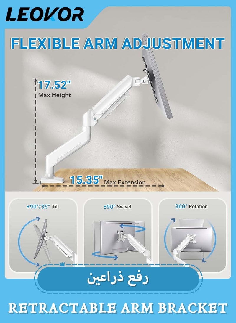LEOKOR Monitor Mount for 13 to 32 inch Screen,Each Arm Holds Max 9Kg,Gas Spring Monitor Stand,Height Adjustable/Tilt/Swivel/Rotate,VESA 75mm or 100mm White  - Image 4