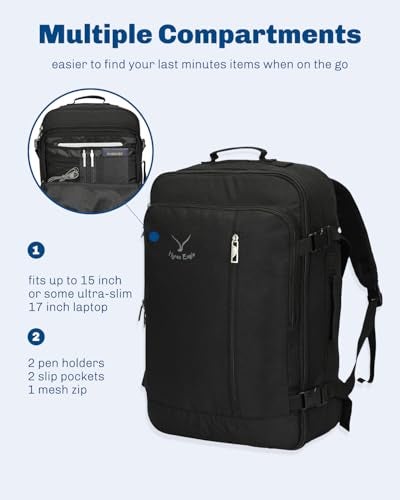 Hynes Eagle Carry on Backpack 38L Large Travel Backpack for Women Flight Approved Weekender Bag Laptop Backpack Men 15 inches Black 2023 - Image 5