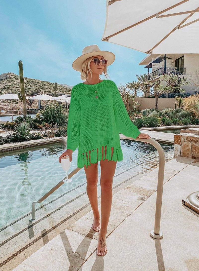 Loquat Women's Long Sleeved Sunscreen Shirt Beach Hollowed Out Knitted Smock