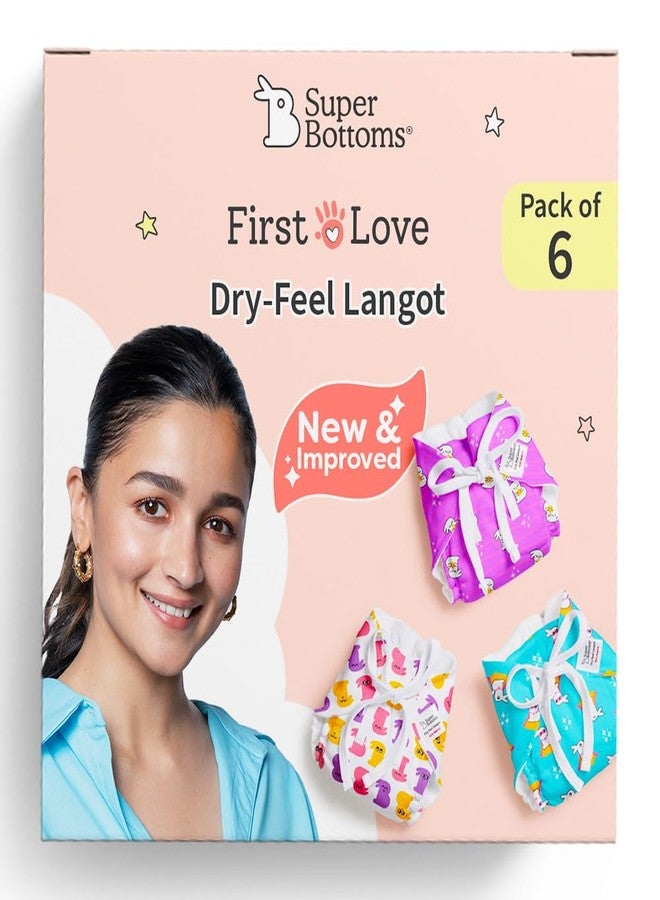 SuperBottoms DryFeel Baby Langot 0-6 months l Organic Cotton Modern Baby Nappy l Mess-free Langot with Gentle Elastics l Super DryFeel Top Layer l Diaper-free Time Essential | 6 Pack - Image 1