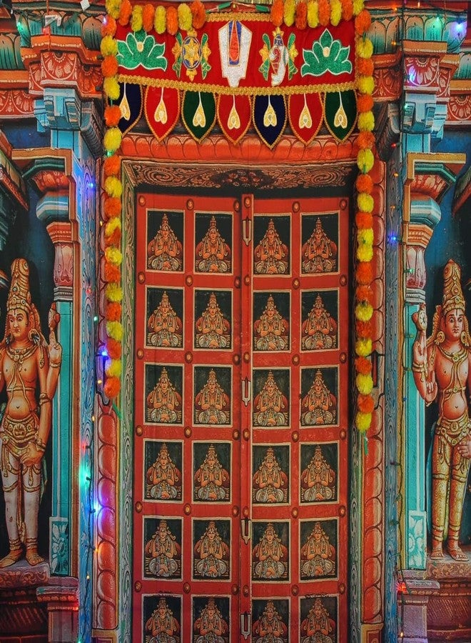 CORFOTO 10x8ft Fabric Colorful India Tanjore Temple Door Backdrop Old India Religion Building Photo Background for Indian Party Decorations Adults Photo Prop Indian Themed Party Decor - Image 4