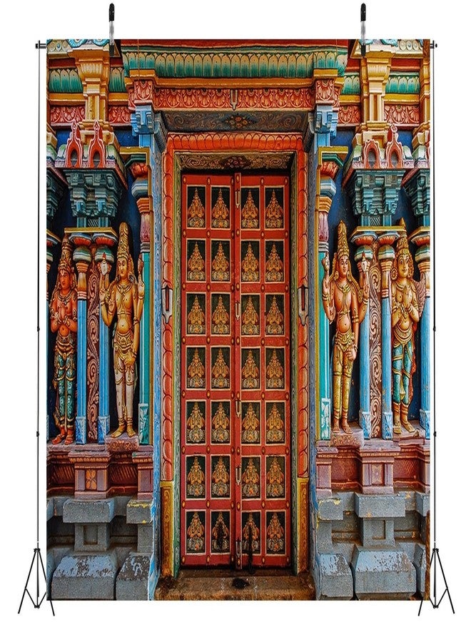 CORFOTO 10x8ft Fabric Colorful India Tanjore Temple Door Backdrop Old India Religion Building Photo Background for Indian Party Decorations Adults Photo Prop Indian Themed Party Decor - Image 3