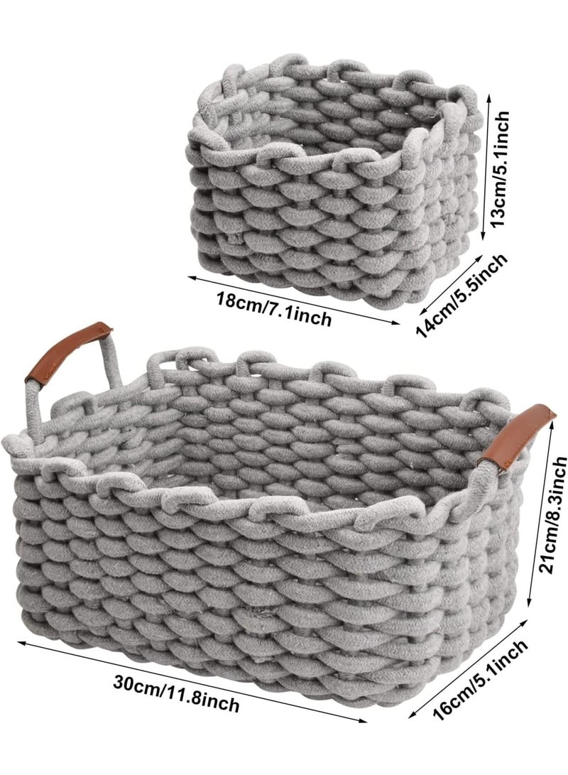 Cobest Cotton Rope Woven Storage Baskets, Cotton Rope Baskets Decorative Trays with Handle, Cotton Rope Baskets Decorative Trays for Storage and Organizing, Home D√©cor, Set of 3 - Image 4