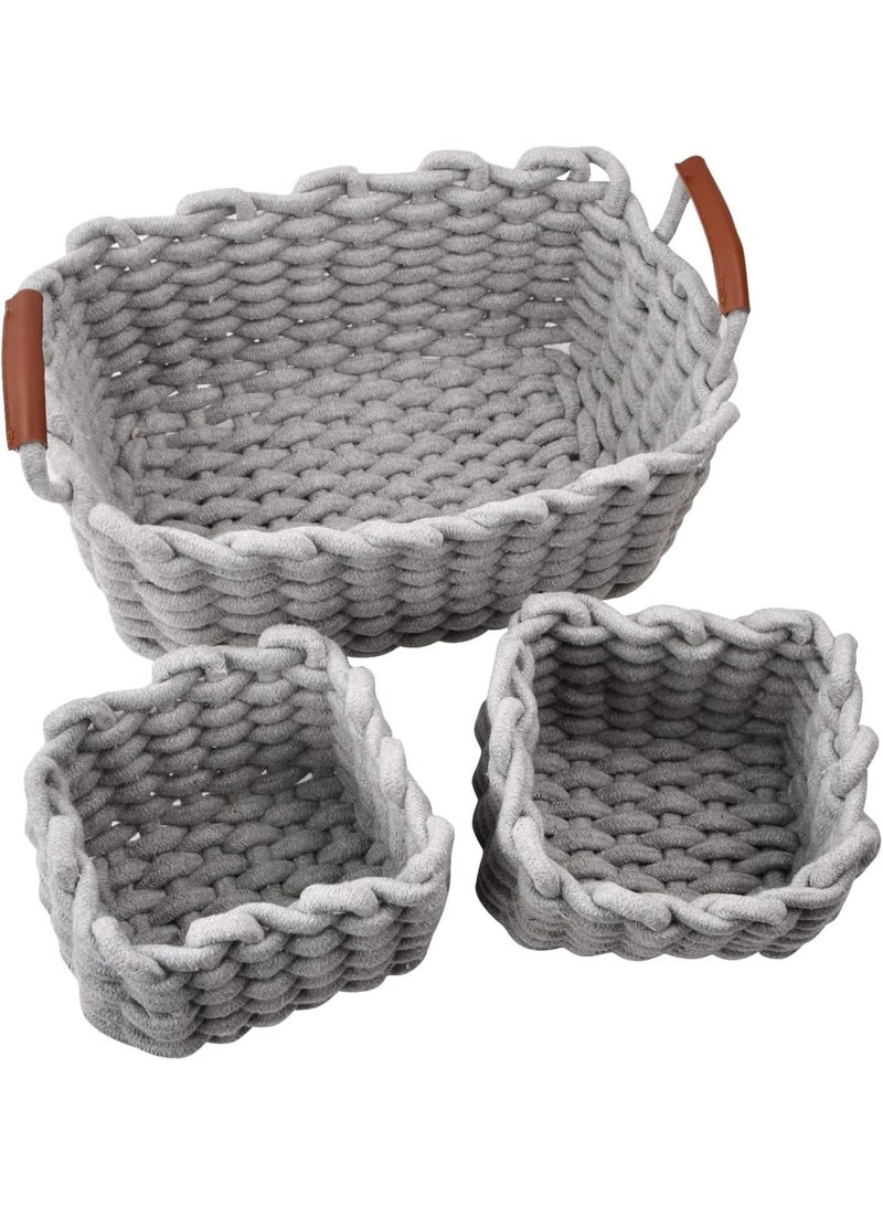 Cobest Cotton Rope Woven Storage Baskets, Cotton Rope Baskets Decorative Trays with Handle, Cotton Rope Baskets Decorative Trays for Storage and Organizing, Home D√©cor, Set of 3 - Image 1