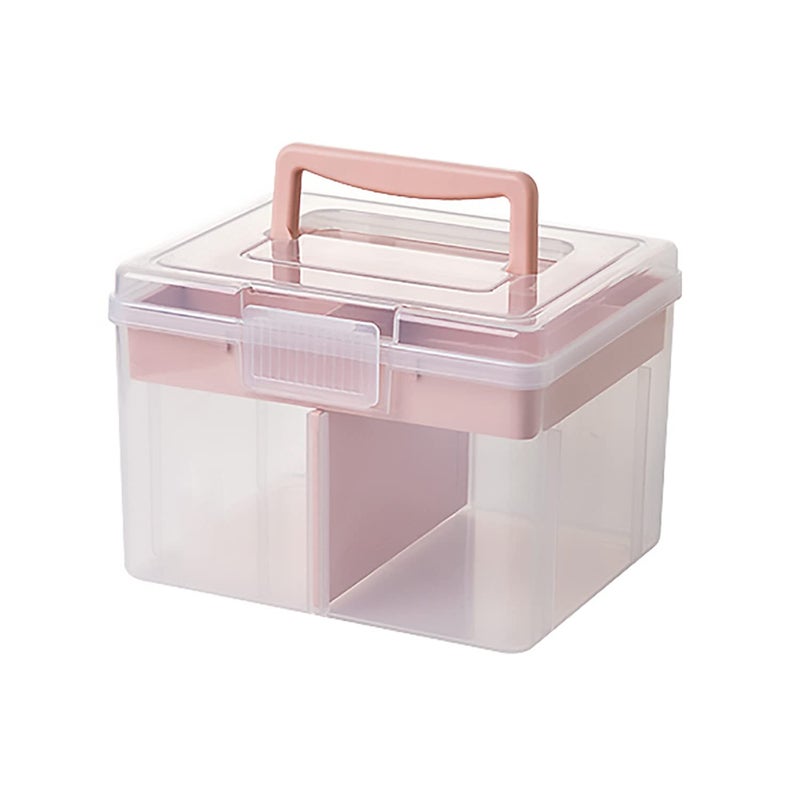 FOREVERIE Small Portable Plastic Storage Box for Beauty Ornaments Hair Nail Accessories Cosmetic Case with Handle Removable Tray a Divider Sewing Box Organizer Kids Art Box Clear Pink - Image 2