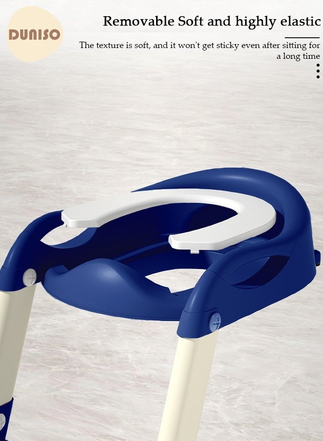 DUNISO Kids' Potty Training Toilet Seat , Toddler Toilet Seat With Step Stoo0 Ladder, Foldable Toddler Potty Seat For Toilet With Non-Slip Design, Adjustable Height For Baby Kids 2 To 5 Years Boys Girls Grey Pvc Soft - Image 4