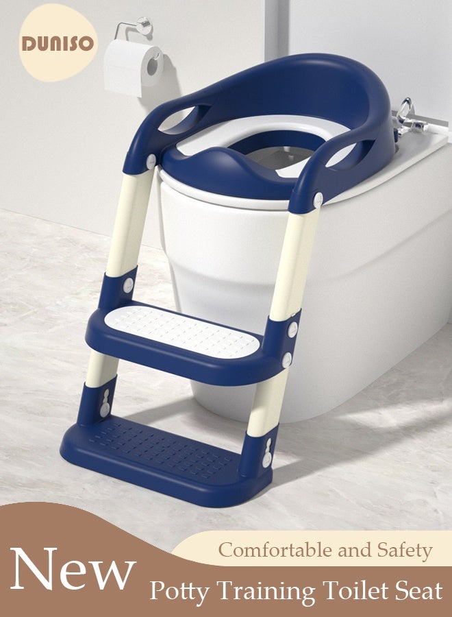 DUNISO Kids' Potty Training Toilet Seat , Toddler Toilet Seat With Step Stoo0 Ladder, Foldable Toddler Potty Seat For Toilet With Non-Slip Design, Adjustable Height For Baby Kids 2 To 5 Years Boys Girls Grey Pvc Soft - Image 1