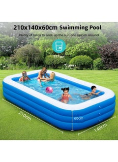 GGEROU Inflatable Swimming Pool,Inflatable Pool for Kids and Adults,Oversized Thickened Family Swimming Pool,3-layer Blue and White Inflatable Swimming Pool, 210*140*60cm  - Image 2