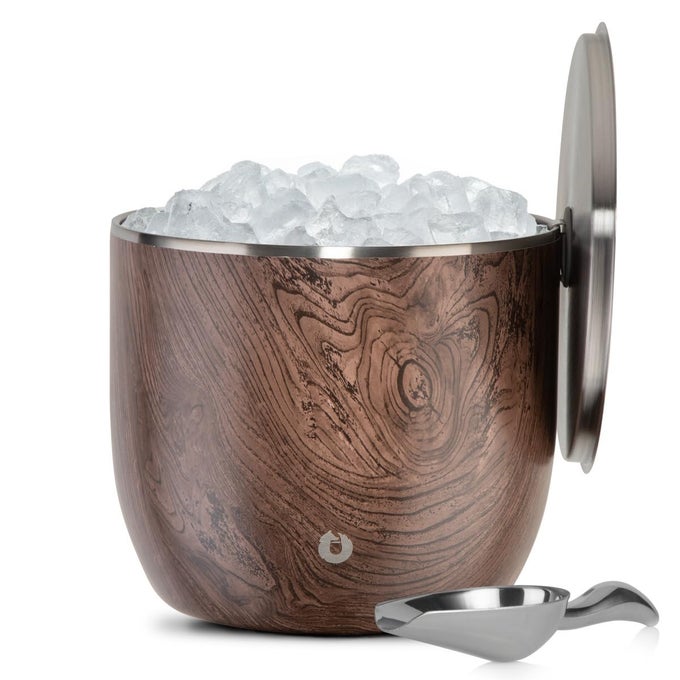 XL PREMIUM VACUUM INSULATED DOUBLE WALL STAINLESS STEEL ICE BUCKET WITH LIDSCOOP BAR ACCESSORIES LARGE ELEGANT PARTY BUCKET CHILL SEVERAL BOTTLES BEAUTIFUL ENTERTAINING 7L DARK WALNUT
