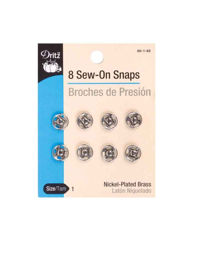 Dritz - Dritz Sew-On Snaps Nickel-Plated Brass Size 1 8pcs - Image 1