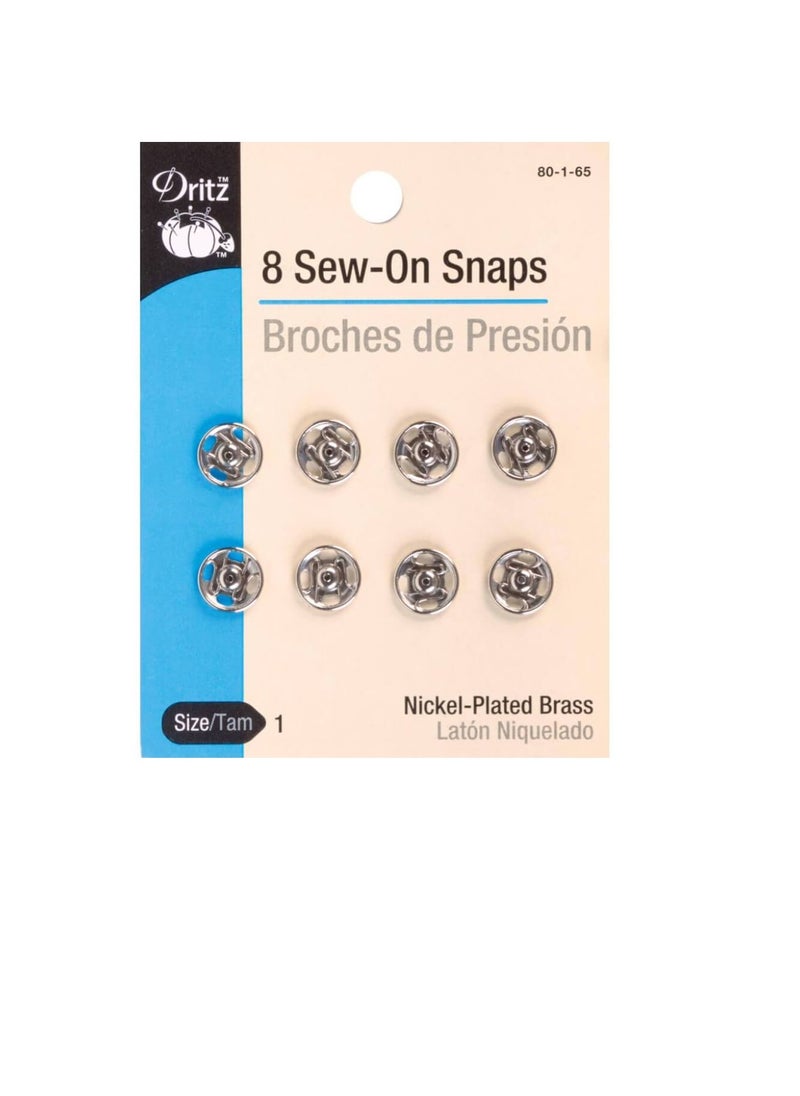 Dritz - Dritz Sew-On Snaps Nickel-Plated Brass Size 1 8pcs - Image 1