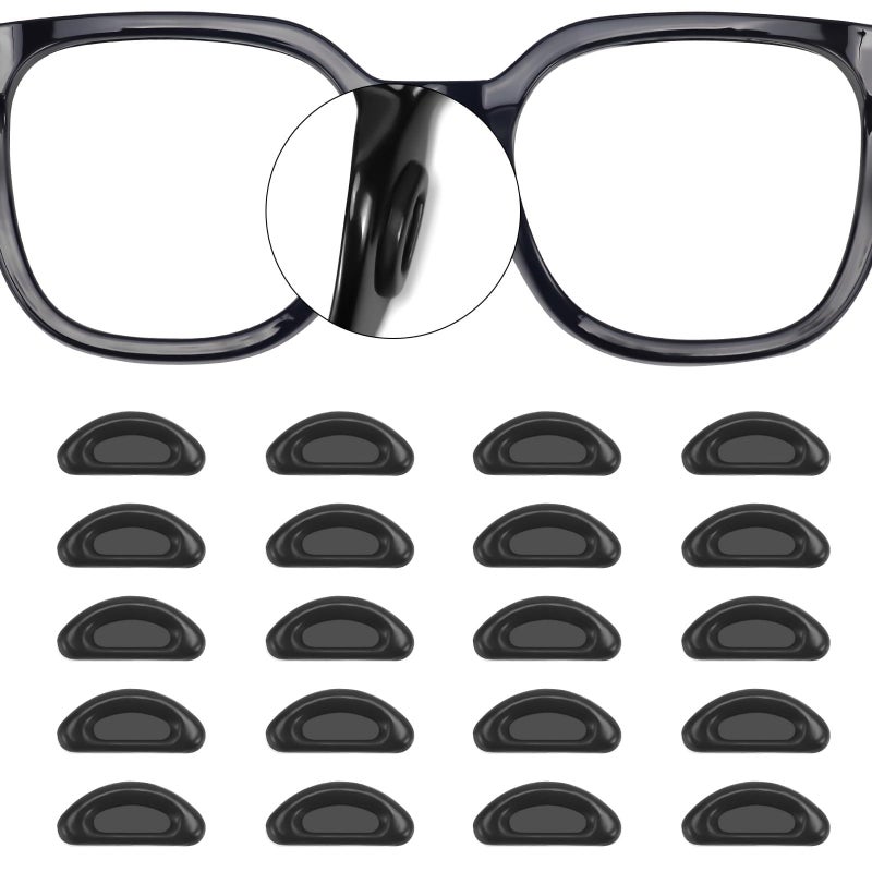 20 Pairs of Nose Pads for Glasses – Size M, Black, 1.8mm, Silicone, Soft, Replacement