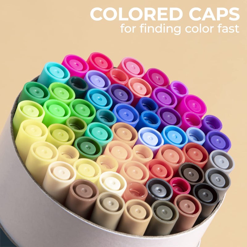 Ohuhu 60 Colours Art Markers Dual Tips Coloring Brush Fineliner Color Pens, Water Based Marker for Calligraphy Drawing Sketching Coloring Book Bullet Journal , Multicolor - Image 4