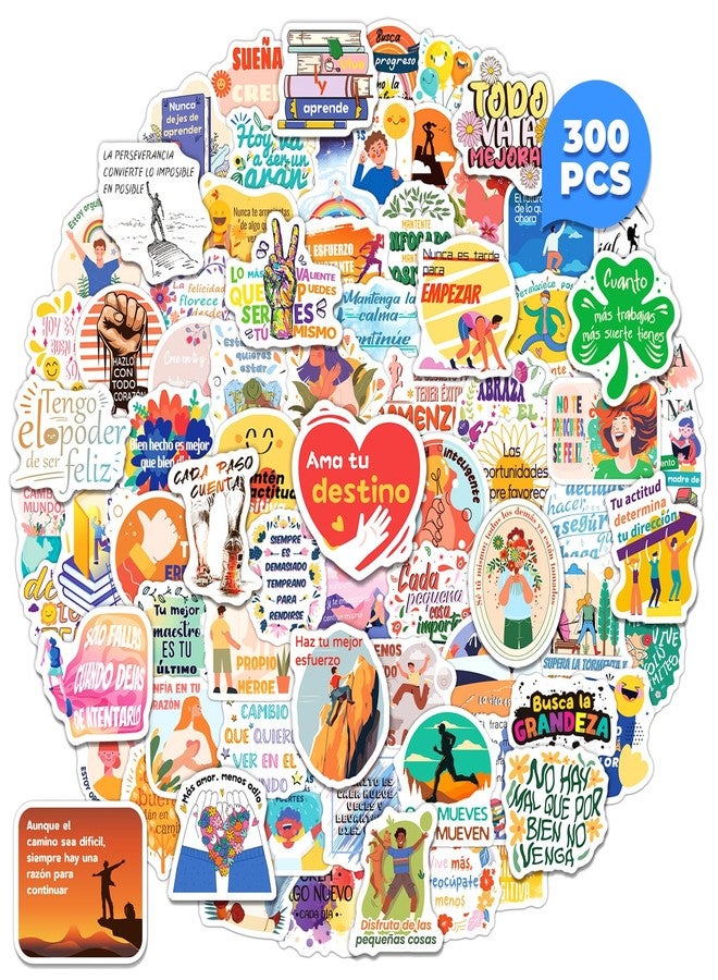 WAKEMOODEI 300PCS Spanish Inspirational Stickers for Students Teachers, Motivational Spanish Stickers for Kids Teens Adults, Positive Quote Sticker for Water Bottles - Image 1