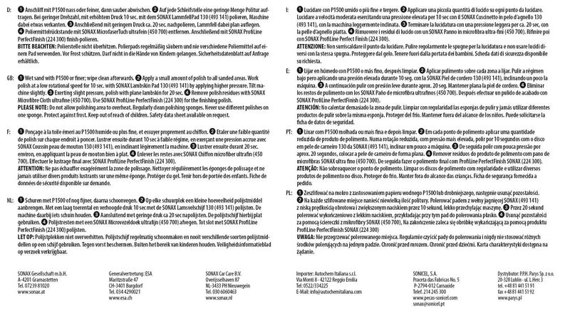 SONAX سونكس قطع وإنهاء 225300 | ملمع/مركب عالي الأداء | تقييم 5 قطع و 5 لمعان | يزيل عيوب الطلاء، علامات صنفرة P1500 وبقع الماء | وقت عمل طويل وسهولة في المسح | خالي من السيليكون | 1000 مل - Image 5