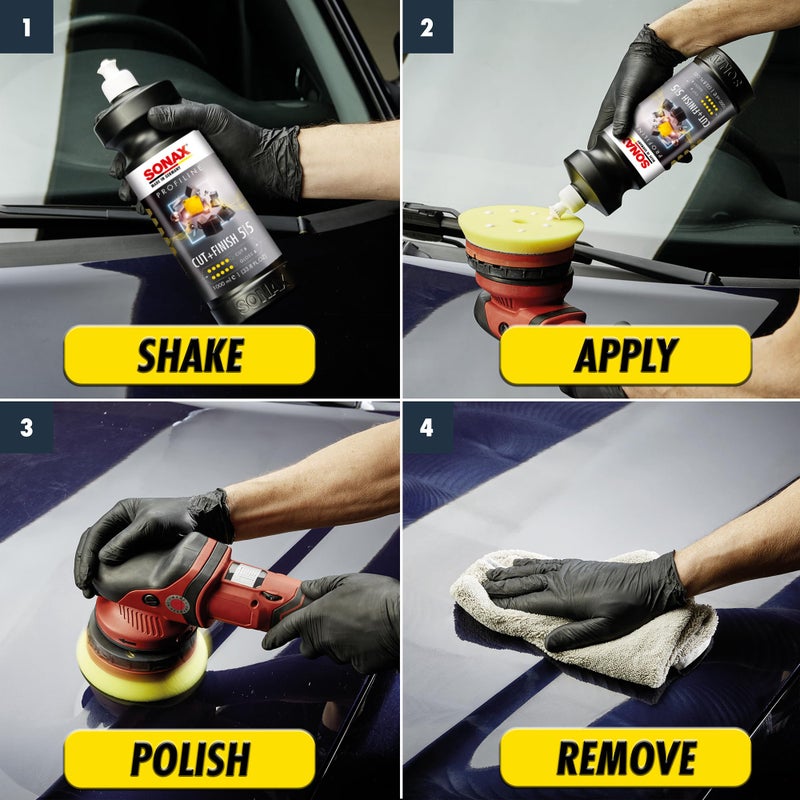 SONAX سونكس قطع وإنهاء 225300 | ملمع/مركب عالي الأداء | تقييم 5 قطع و 5 لمعان | يزيل عيوب الطلاء، علامات صنفرة P1500 وبقع الماء | وقت عمل طويل وسهولة في المسح | خالي من السيليكون | 1000 مل - Image 3