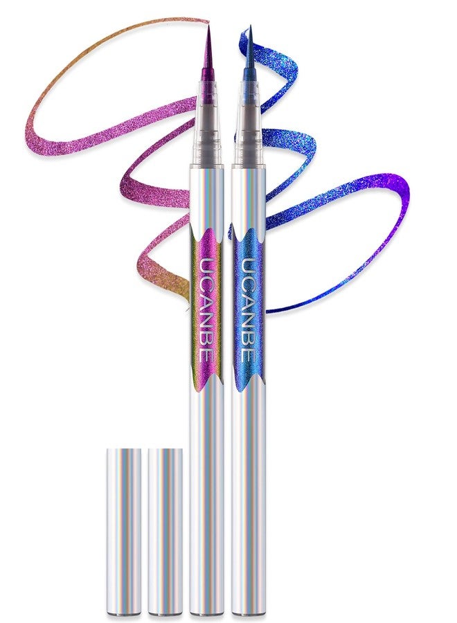 UCANBE Chameleon Liquid Eyeliner - Purple Blue Duo, Multi-Chrome Metallic Shift Eyeliner, Waterproof Glitter Eyeliner with Soft Fine Tip for Multi-Dimensional Eye Looks - Image 1
