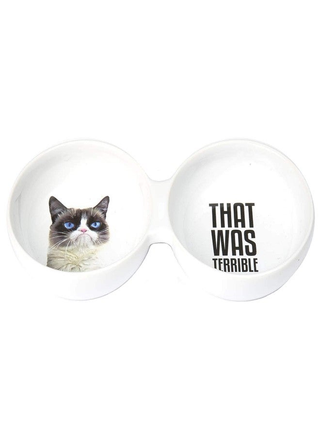 PetRageous G16101 Grumpy Cat That was Terrible Cat or Dog Stoneware Dishwasher Safe Duo Diner Bowl 10-Inch Long 4.75-Inch Wide 1.5-Inch Tall 1-Cup Each Bowl White