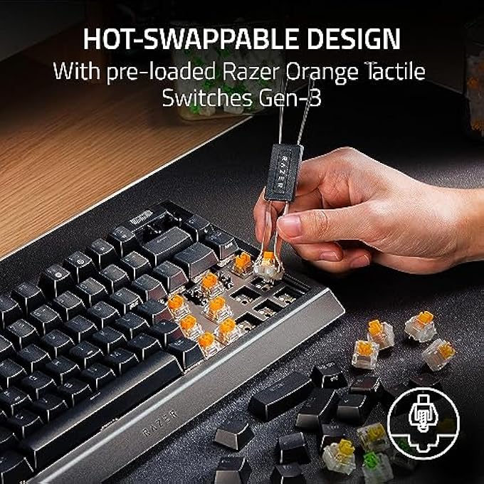 rayihni BLACKWIDOW V4 75% MECHANICAL GAMING KEYBOARD, HOT-SWAPPABLE DESIGN, COMPACT & DURABLE, ORANGE TACTILE SWITCHES, CHROMA RGB, MF ROLLER & MEDIA KEYS, COMFORTABLE WRIST REST - BLACK - Image 2