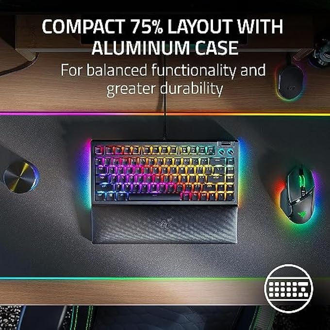 rayihni BLACKWIDOW V4 75% MECHANICAL GAMING KEYBOARD, HOT-SWAPPABLE DESIGN, COMPACT & DURABLE, ORANGE TACTILE SWITCHES, CHROMA RGB, MF ROLLER & MEDIA KEYS, COMFORTABLE WRIST REST - BLACK - Image 3