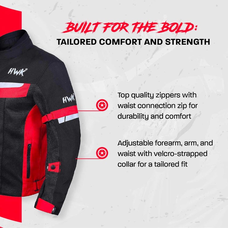 HWK Mesh Motorcycle Jacket - Breathable CE Armored Riding Jacket for Men, Red, XL - Image 4