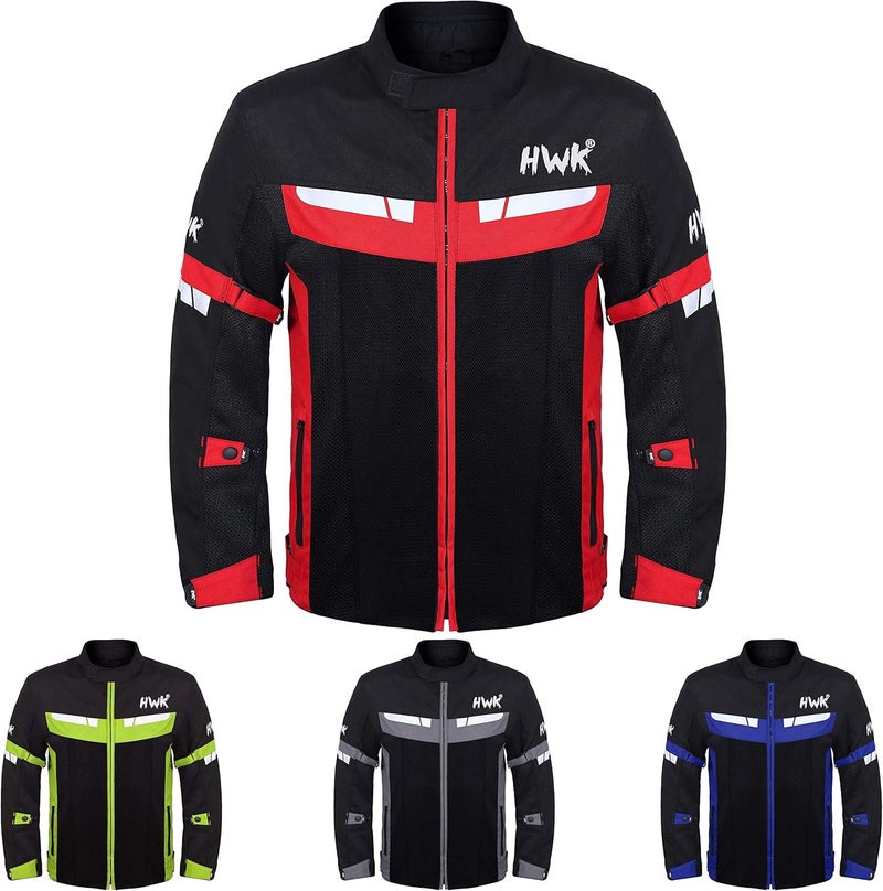 HWK Mesh Motorcycle Jacket - Breathable CE Armored Riding Jacket for Men, Red, XL - Image 1
