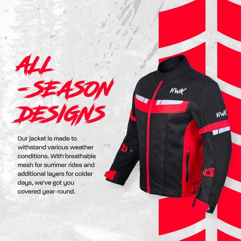 HWK Mesh Motorcycle Jacket - Breathable CE Armored Riding Jacket for Men, Red, XL - Image 2