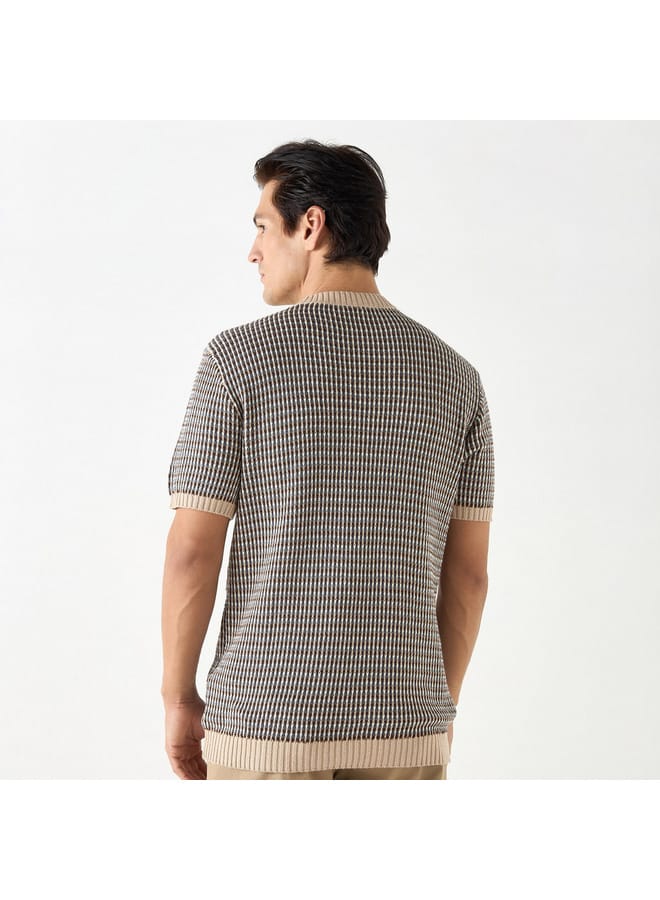 Iconic Iconic Textured Sweater with Round Neck and Short Sleeves - Image 3