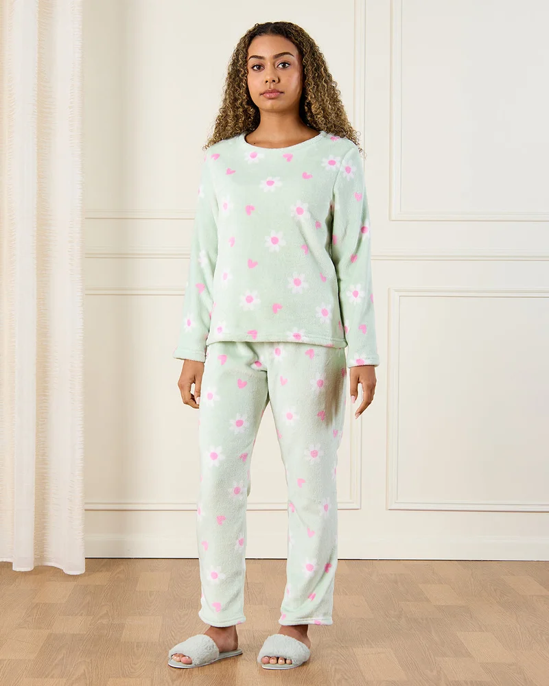 REDTAG Senior Girls Green Printed Pyjama Set (2 Piece)