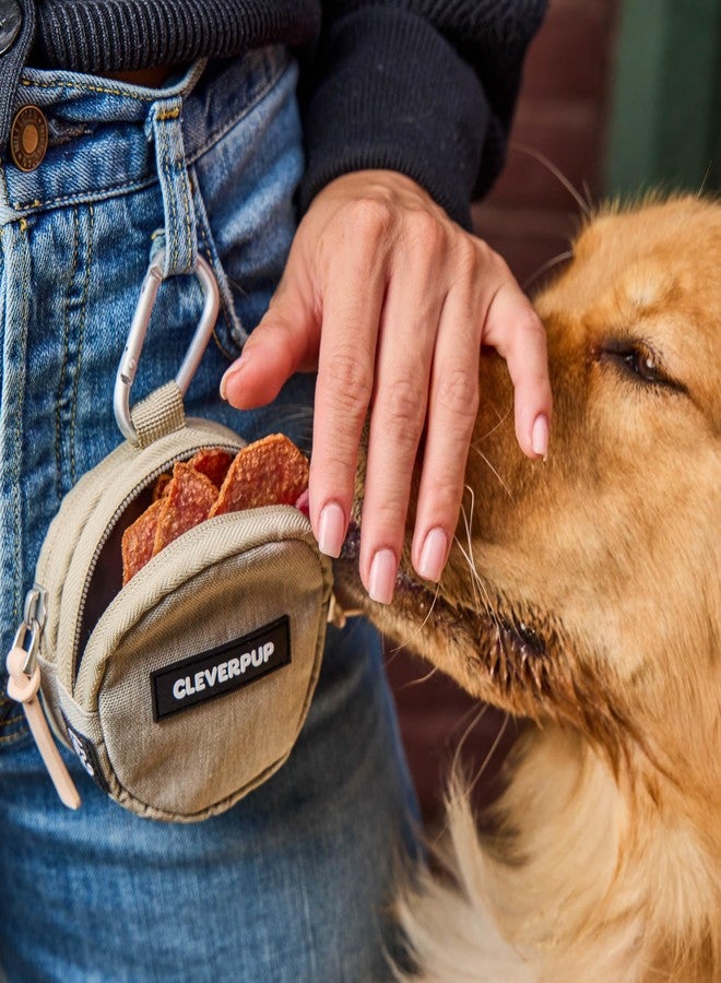 Cleverpup Snackpack Double Insulated Dog Treat Pouch - 1.5 Cup Capacity, 2 BPA-Free Waterproof Zipper Pockets, Carabiner for Belt/Leash - Compact Training & Travel Bag - Sand - Image 4