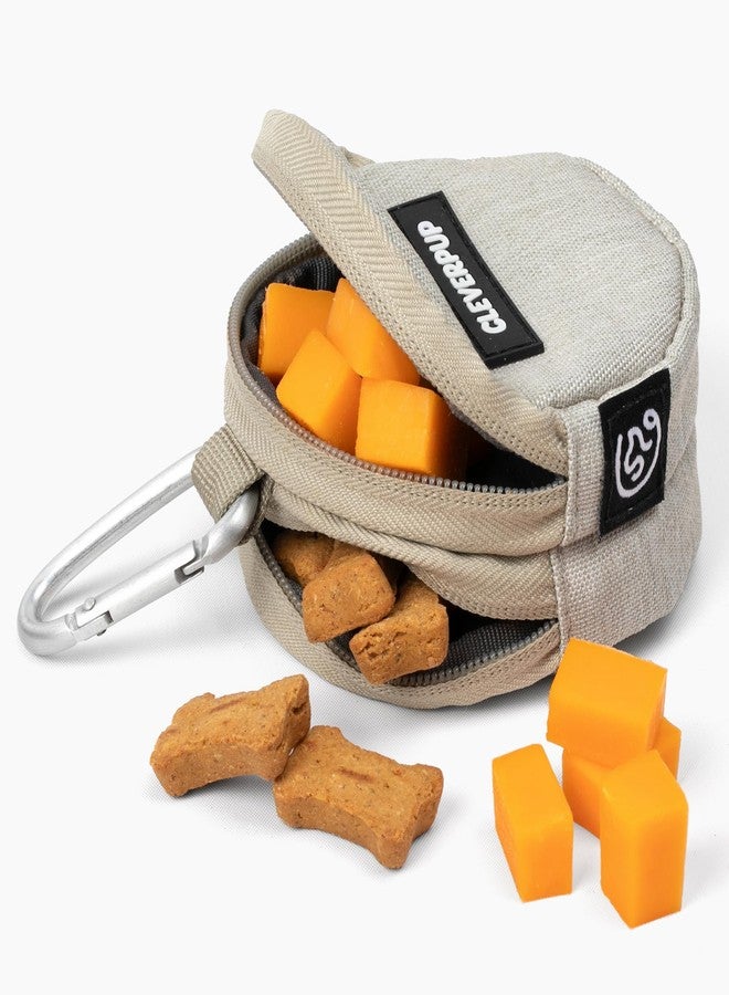 Cleverpup Snackpack Double Insulated Dog Treat Pouch - 1.5 Cup Capacity, 2 BPA-Free Waterproof Zipper Pockets, Carabiner for Belt/Leash - Compact Training & Travel Bag - Sand - Image 1