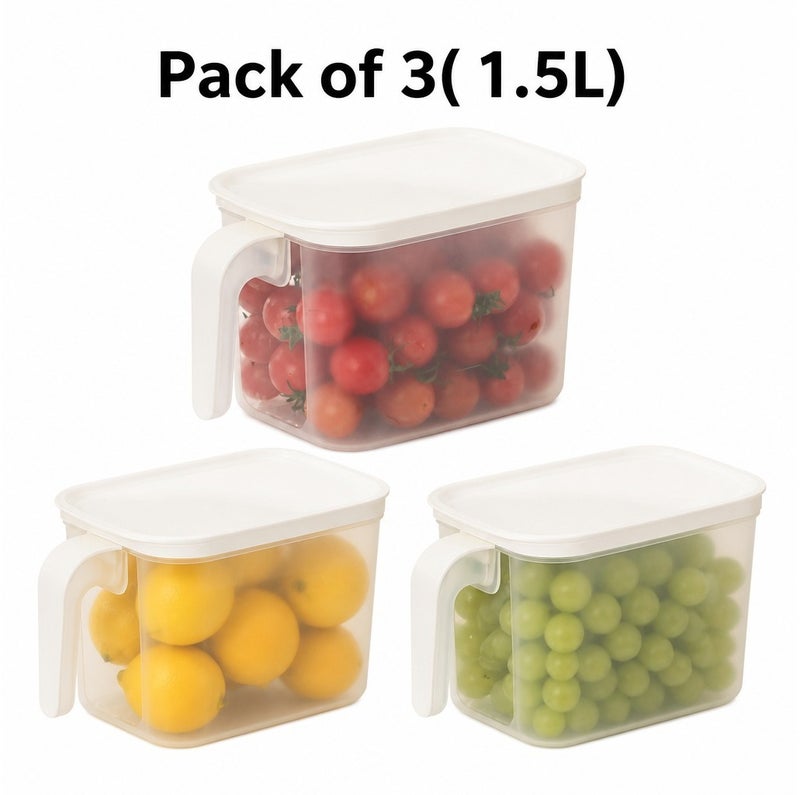 RAIS GLOBAL 3-Piece Refrigerator Organizer 1.5L | Stackable Fridge Storage Containers with Lids & Handle | Freezer Safe Fruit & Vegetable Storage Boxes | Transparent - Image 1