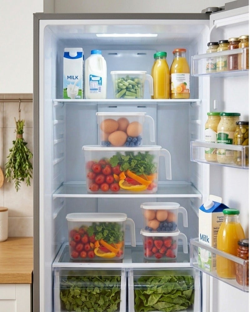 RAIS GLOBAL 3-Piece Refrigerator Organizer 1.5L | Stackable Fridge Storage Containers with Lids & Handle | Freezer Safe Fruit & Vegetable Storage Boxes | Transparent - Image 4