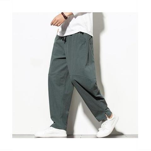 Mens Spring Summer Linen Casual Pants Loose-fit [K8011] gray blue