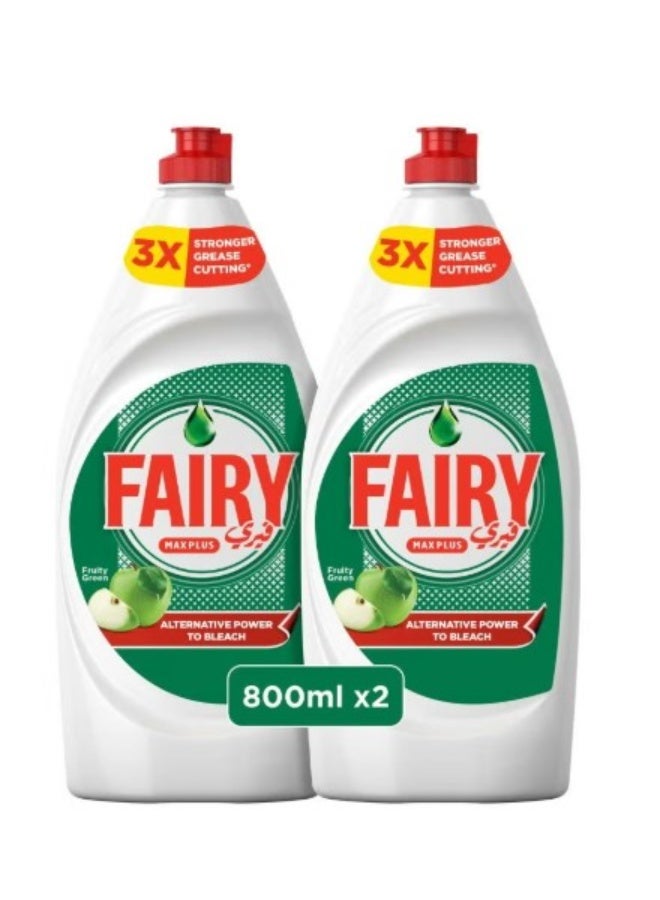 Fairy Plus Fruity Green Dishwashing Liquid Soap With Alternative Power To Bleach 2 x 800ml - Image 1