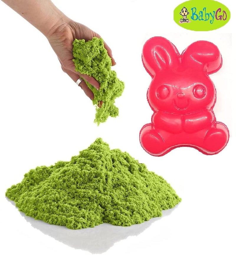 BabyGo Soft Space Sand Clay for Indoor Playing Moldable 500gm in Resealable Bag with Free Big Mould (Green) (No Toxic) - Image 2