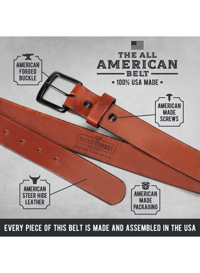 Main Street Forge All American Leather Belt | Made in USA | Men's Heavy Duty Work Belt | EDC Belt, Whiskey Barrel Brown, Pant Size 32 (Belt Size 34) - Image 3
