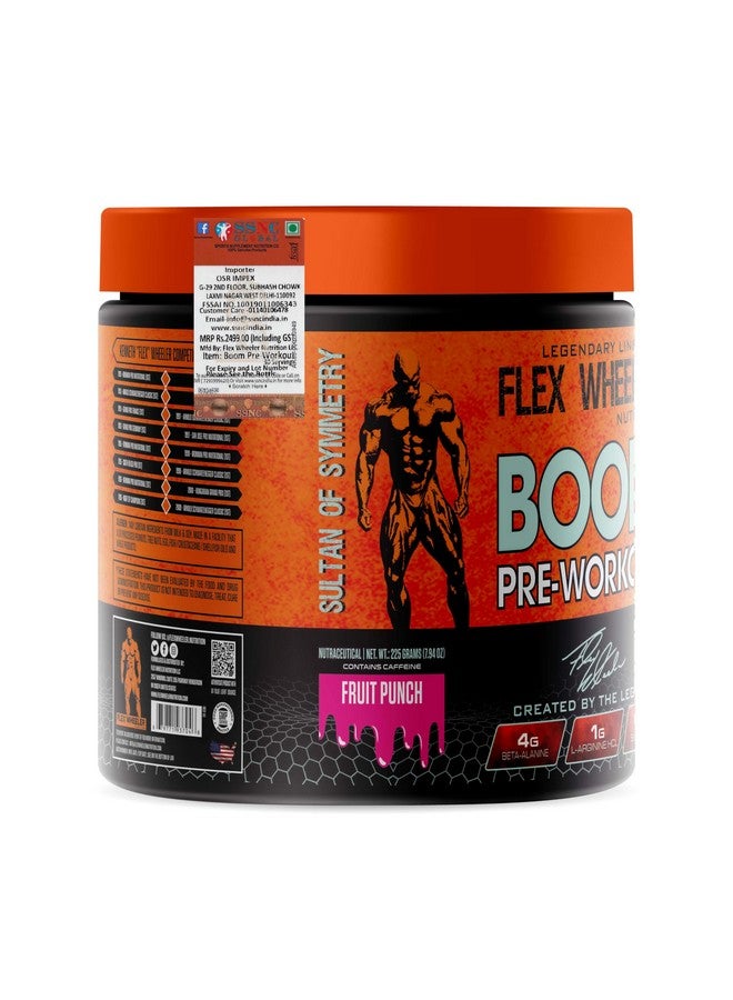 Flex Wheeler Nutrition فليكس ويلر للتغذية بوم أدفانسد بري وورك آوت - 30 حصة (225 جرام) | طاقة متفجرة، تركيز، وصيغة التحمل | نكهة فواكه البونش - Image 4