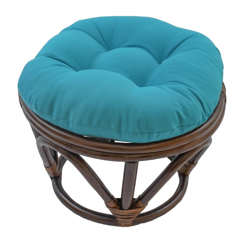 Blazing Needles Solid Twill Round Footstool Cushion 18 Aqua Blue