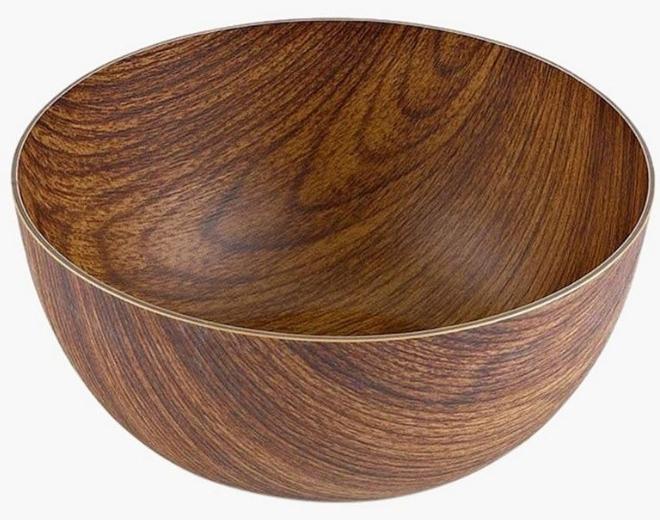 إيفيلين وعاء بلاستيكي بلمسة نهائية خشبية للسلطات والفواكه والفشار يضيف مظهرًا أنيقًا لمنزلك مستديرًا مقاس 20 سم (مضاد للكسر) - Image 1