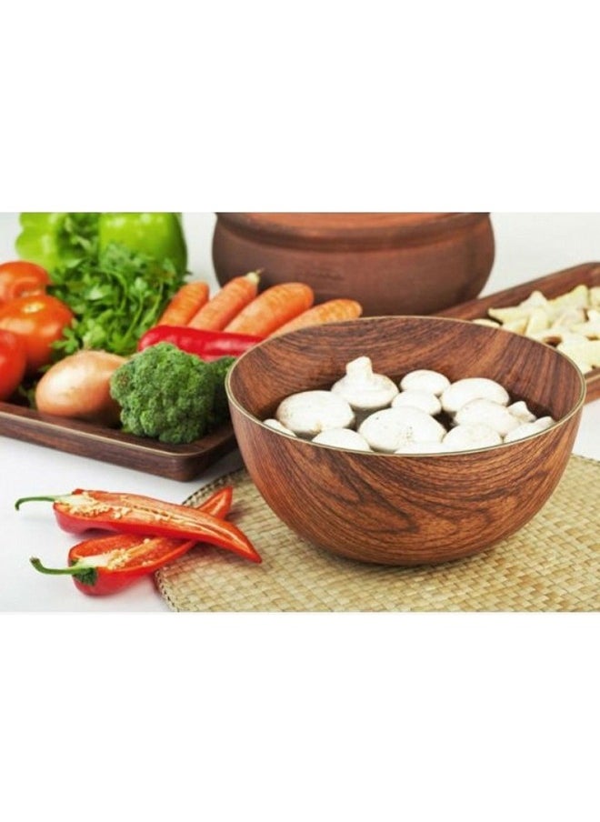 Evelin Wooden Finish Plastic Bowl for Salads, Fruits and Popcorn Adds a Stylish Look to Your Home Round 20 cm(Anti Break)  - Image 2