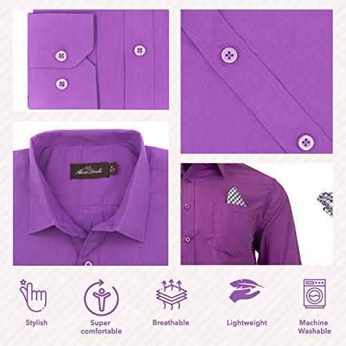 Alberto Danelli's Boys Long Sleeve Dress Shirt with Matching Tie and Handkerchief, 10/12, Violet - Image 4